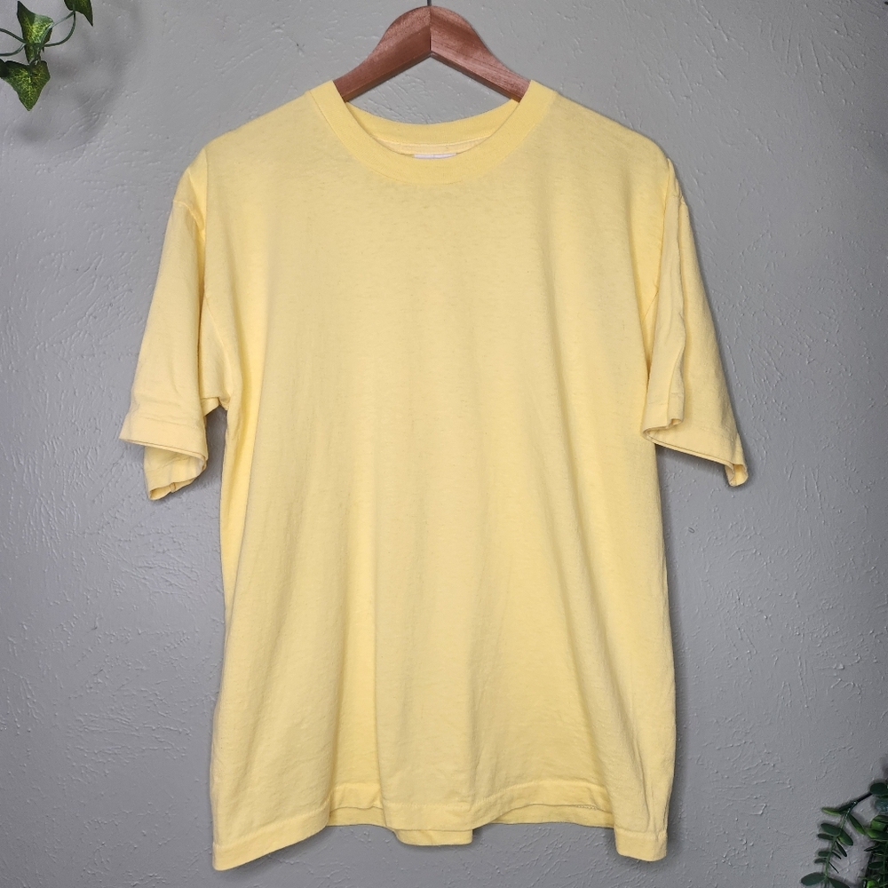 Vintage 80s Fashion Gear Lemon Yellow Tee T-shirt Large Single Stitch